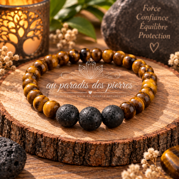 Bracelet œil de tigre ,pierre de lave