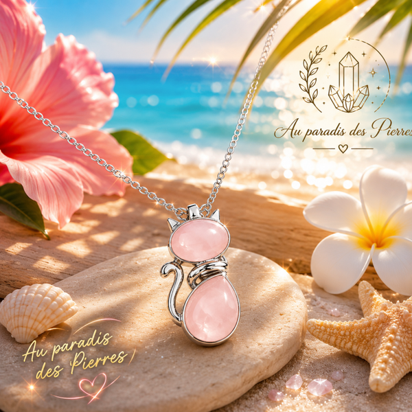 🐈Pendentif chat quartz rose 🐈