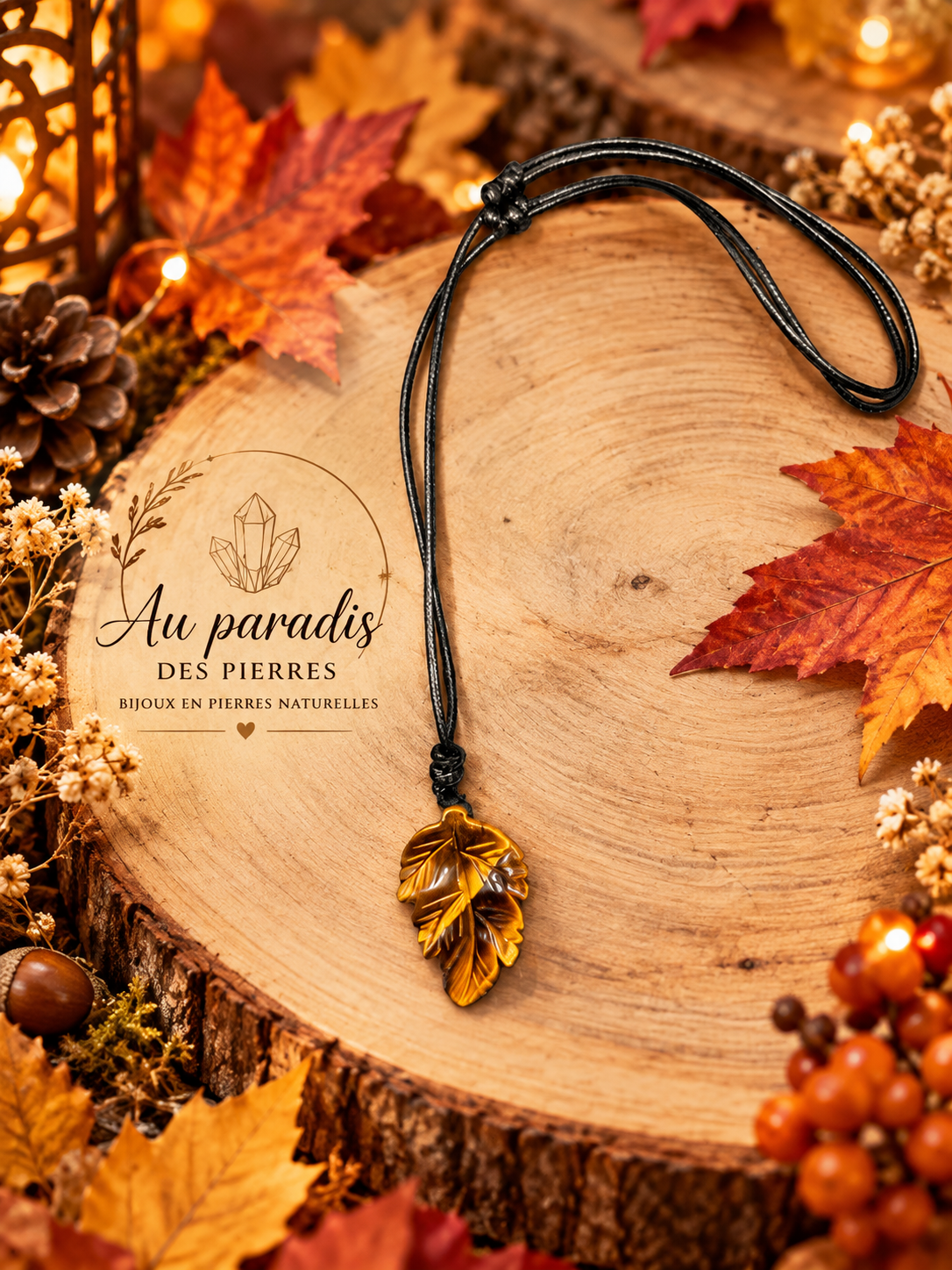 Colliers réglable avec pendentif feuilles