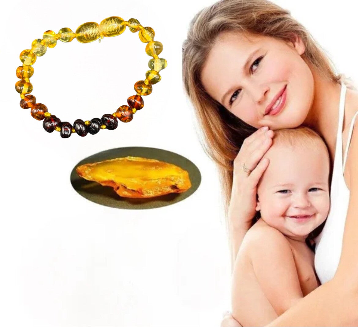 Bracelet bébé ambre boule arc en ciel