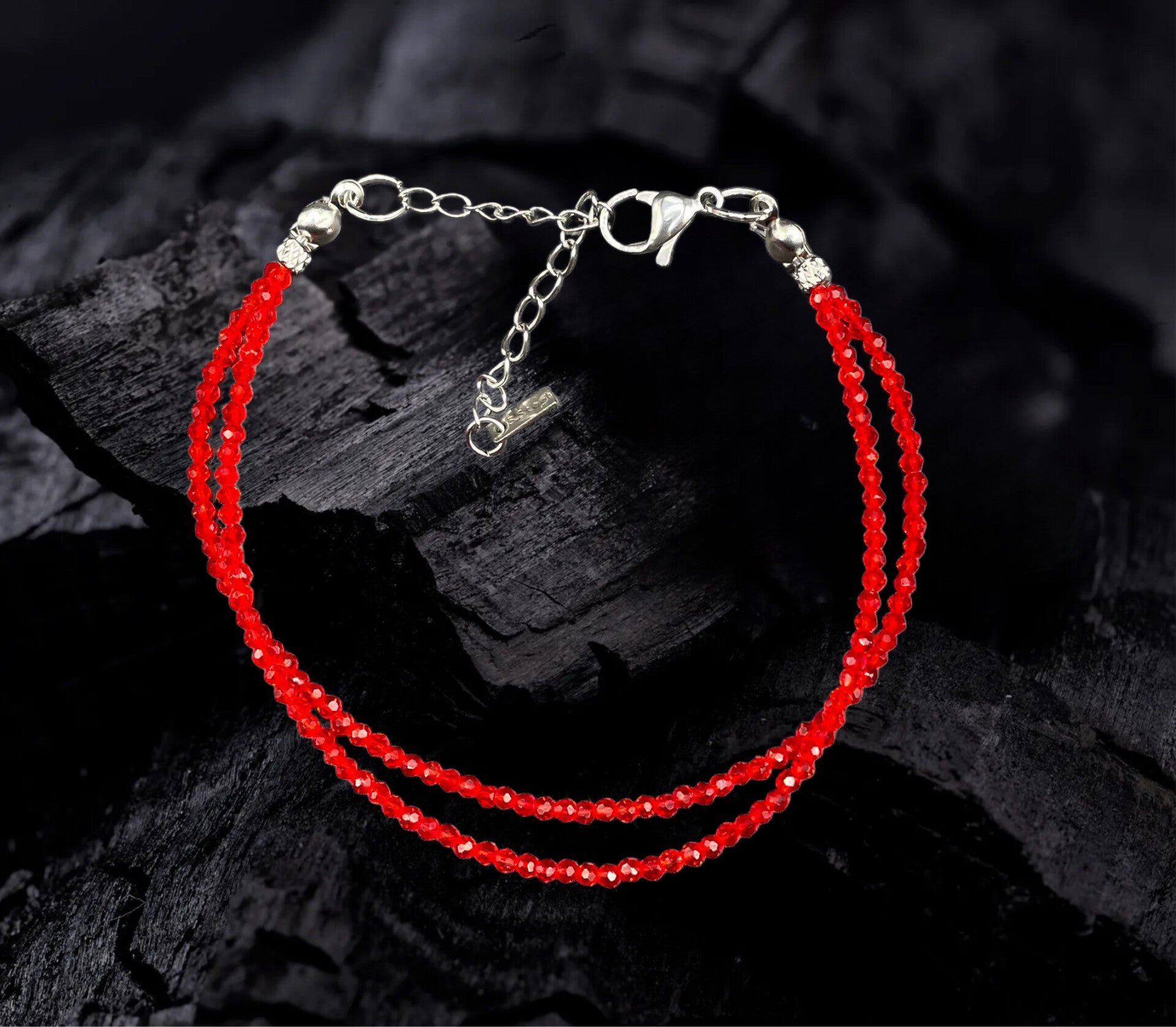 Bracelet réglable spinelle rouge facetee