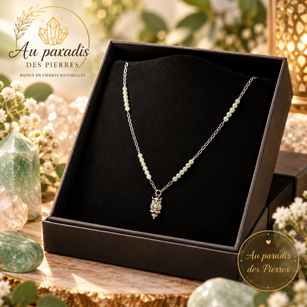 Chaîne pendentif hiboux aventurine