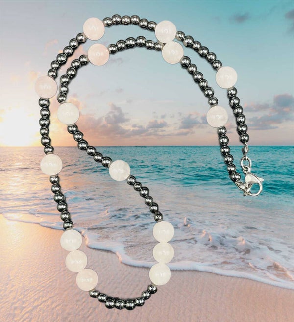 Collier hématite (4mm)et quartz rose (8mm)