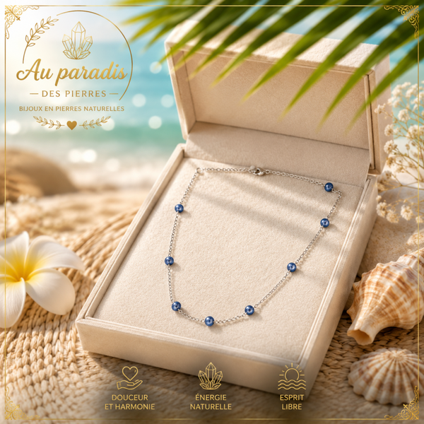 Collier chaîne et pierre de sodalite
