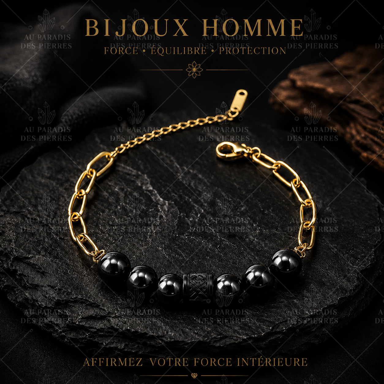 Bracelet chaîne doré et hématite 10mm