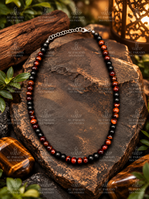Collier œil de taureau et onyx mat