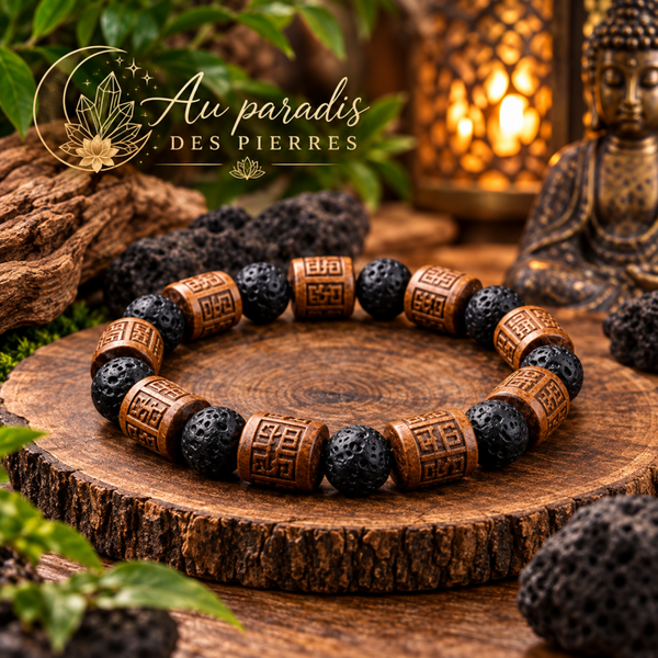 Bracelet homme pierre de lave et perle bois