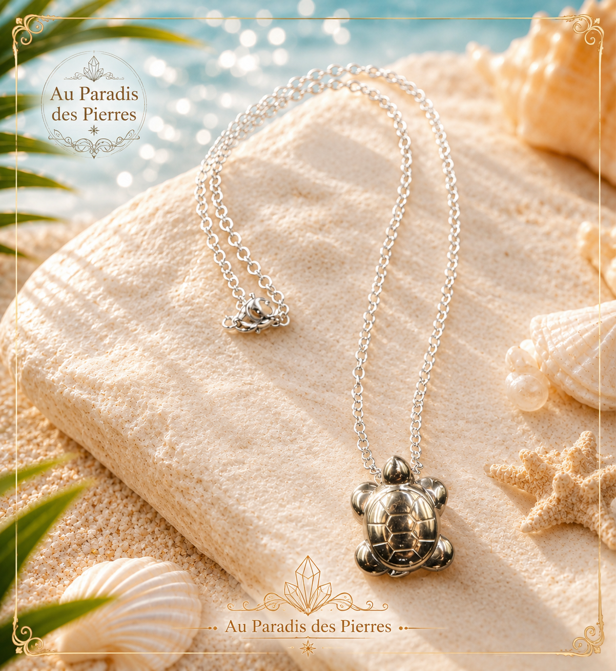 Pendentif chaîne tortue en pyrite