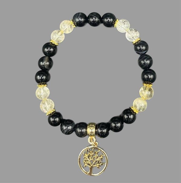 Bracelet agate noire et citrine