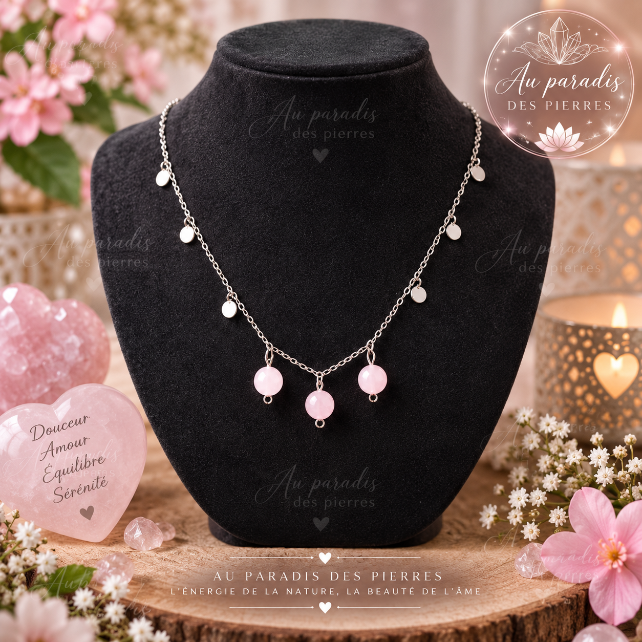 Chaîne pendentif rond avec pierre Kunzite