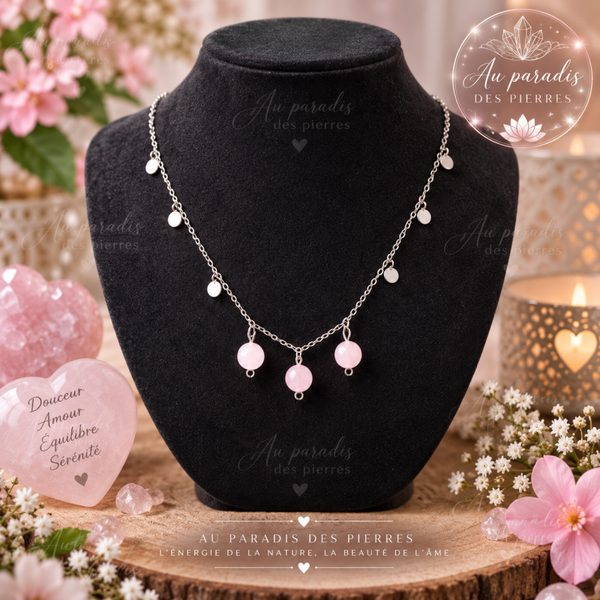 Chaîne pendentif rond avec pierre Kunzite