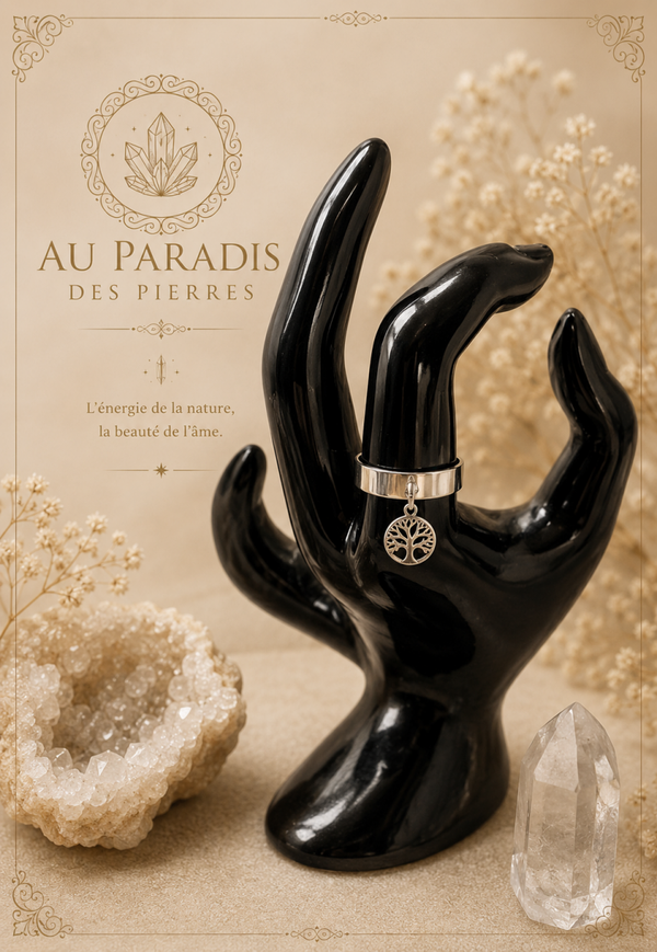 Bague réglable en acier inoxydable breloque *arbre de vie*