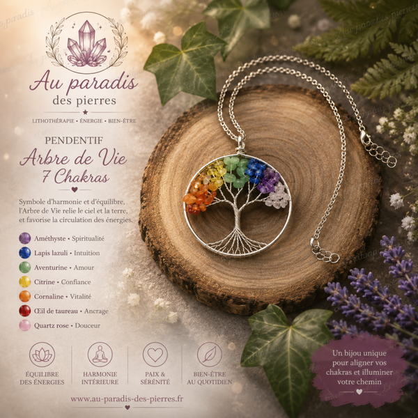 Pendentif 7 chakras arbre de vie
