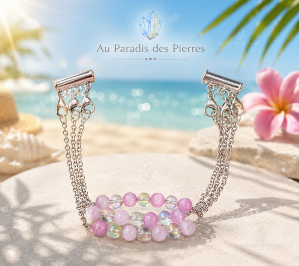 Bracelet chaînette triple Sélenite arc en ciel