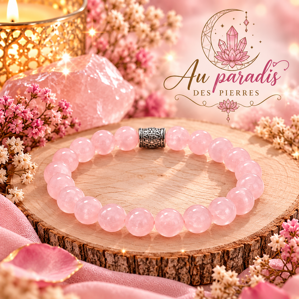 Bracelet « Quartz rose « (pierres8mm)