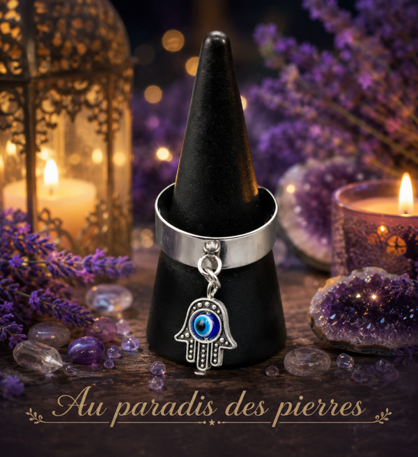 Bague réglable pampille main de fatma