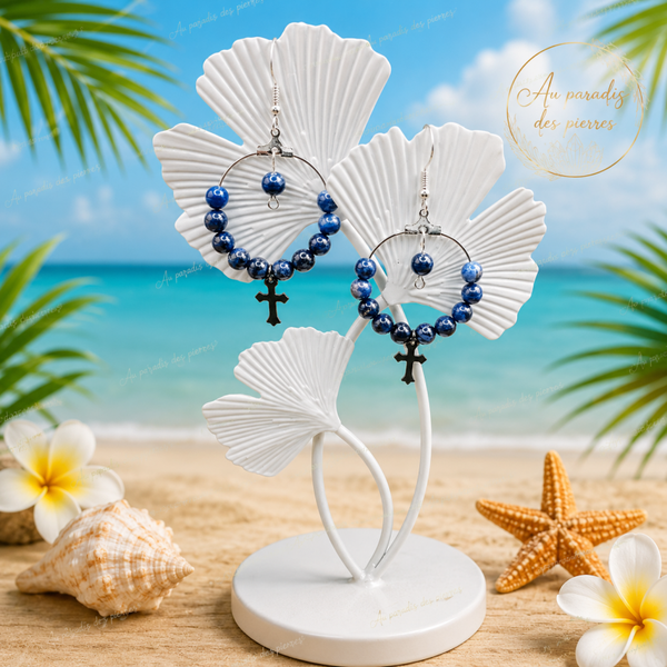 Boucles d’oreilles en sodalite