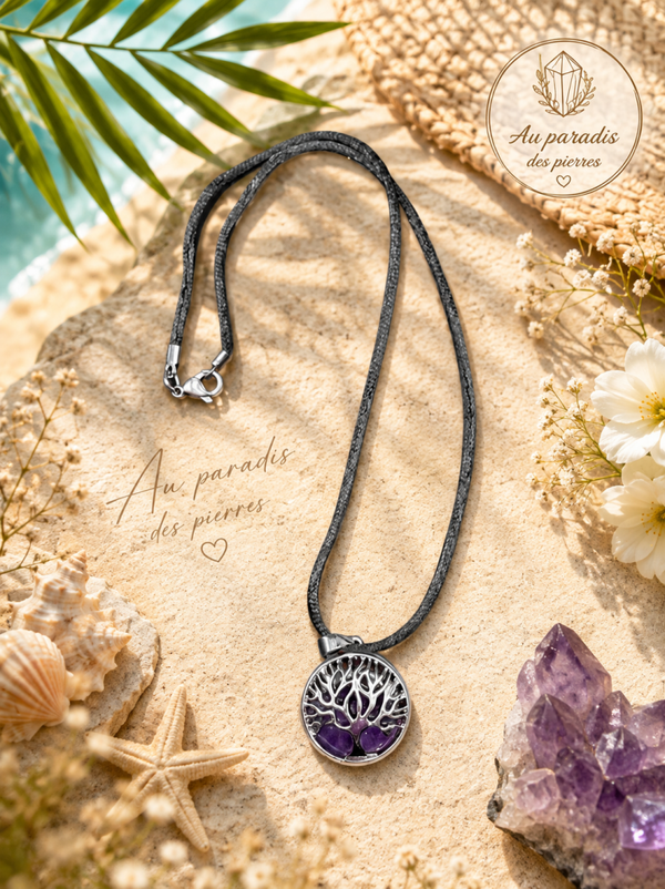 Pendentif arbre de vie améthyste