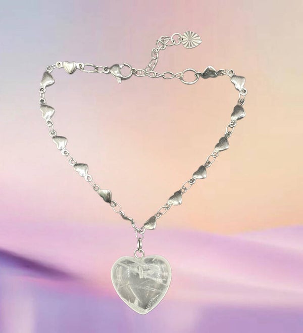 Bracelet acier inoxydable cœur et son cœur en cristal de roche