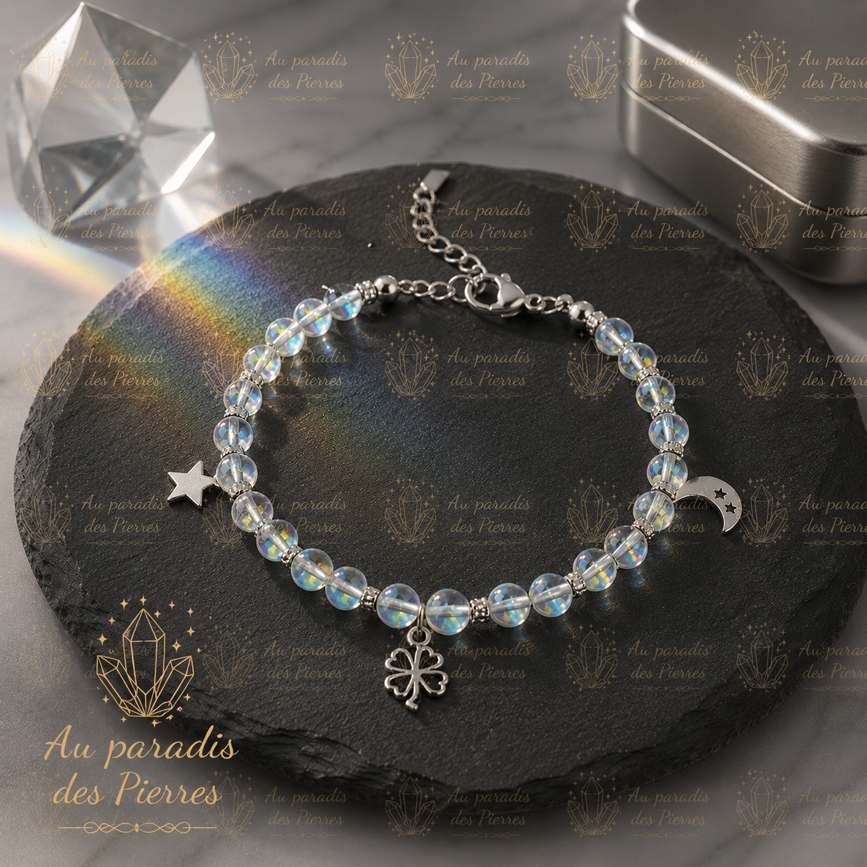 Bracelet réglable aquarelle aura 6mm