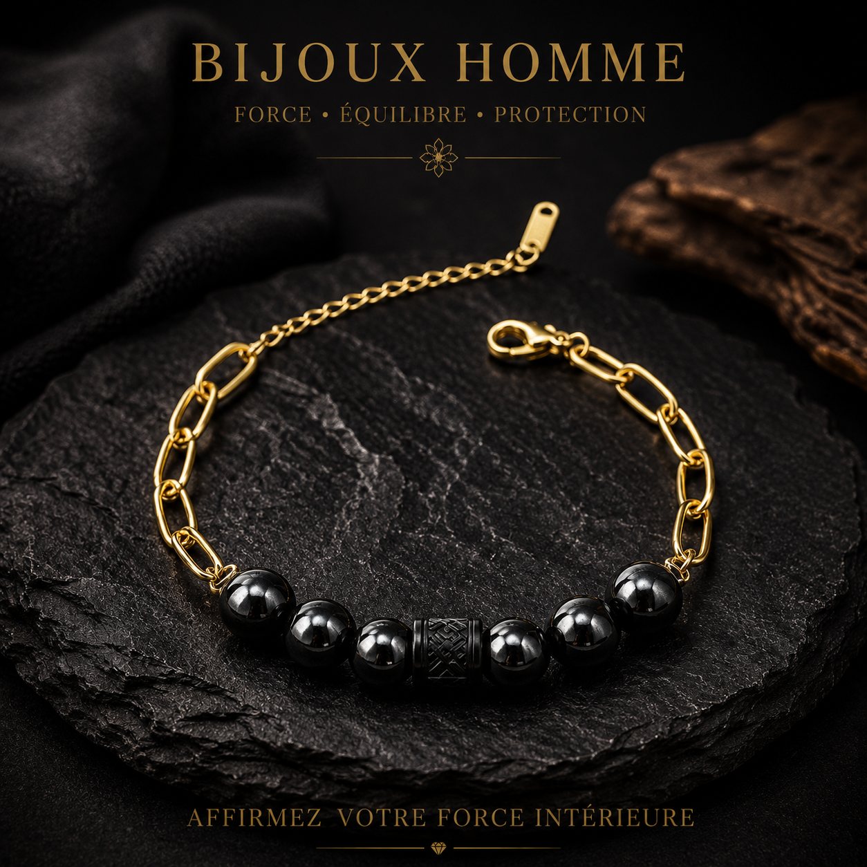 Bracelet chaîne doré et hématite 10mm