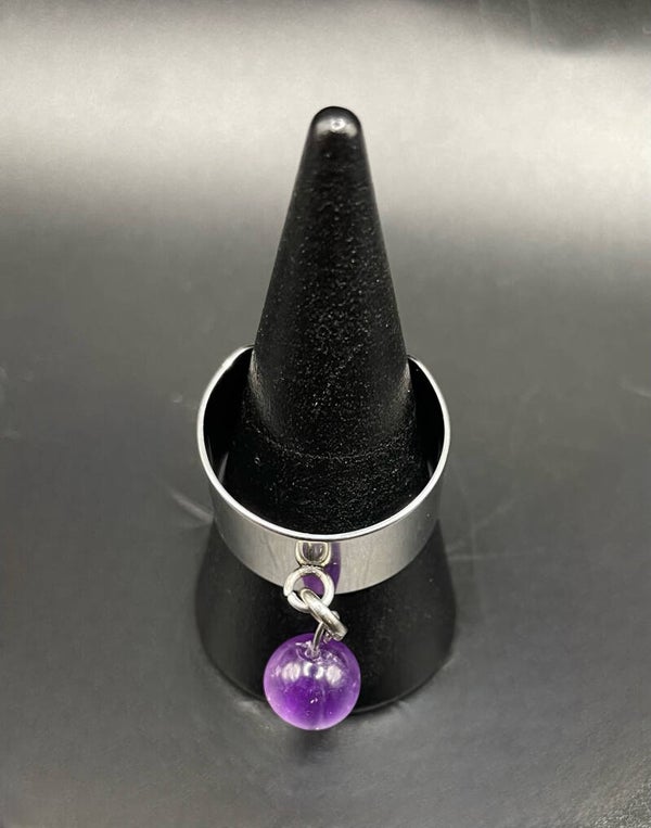 Bague réglable pampille améthyste