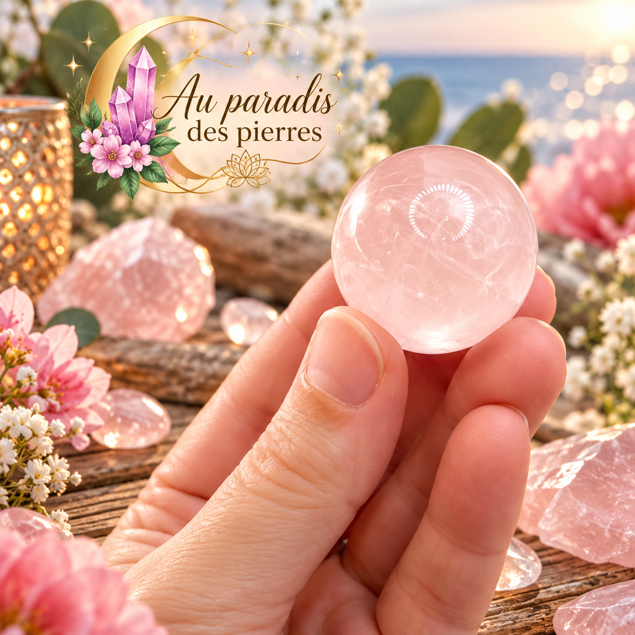 Sphère en quartz rose