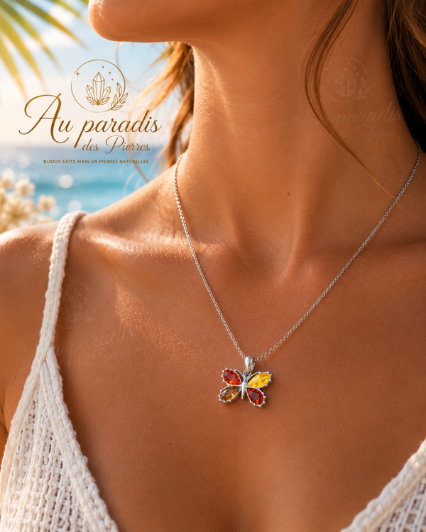 Pendentif ambre et argent papillon 🦋
