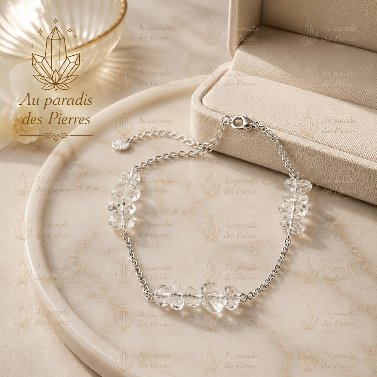 Bracelet réglable chaînette cristal de roche