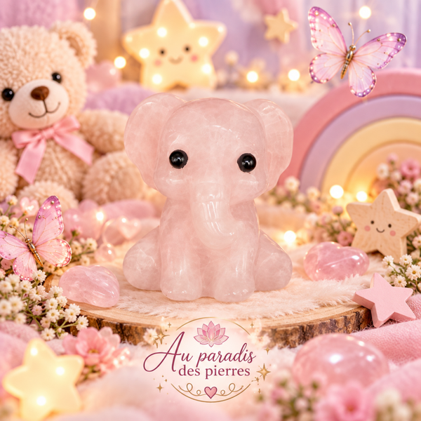 🩷🐘Petit éléphant quartz rose 🐘🩷