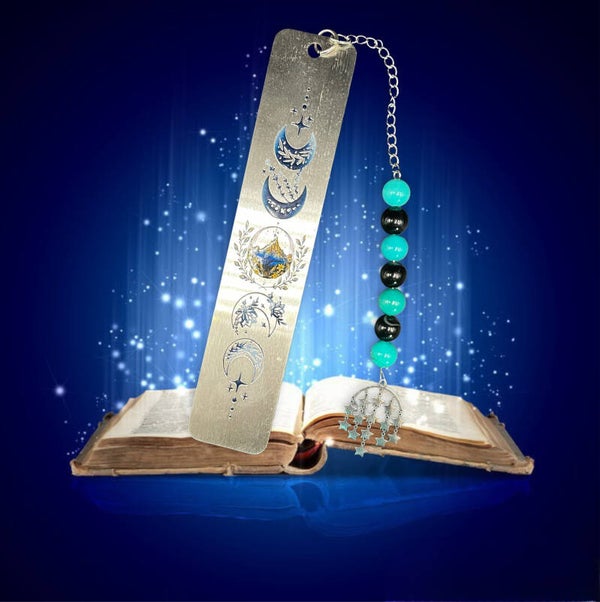 Marque page acier inoxydable amazonite et tourmaline