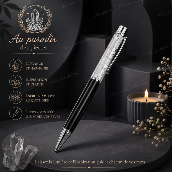 Stylo avec pierres naturelles en cristal de roche