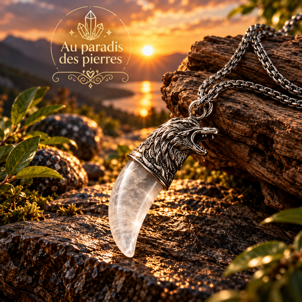 🔥Pendentif tête de loup cristal de roche🔥