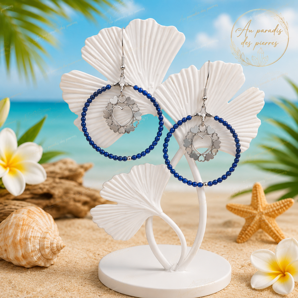 Créoles spinelle bleue facetee