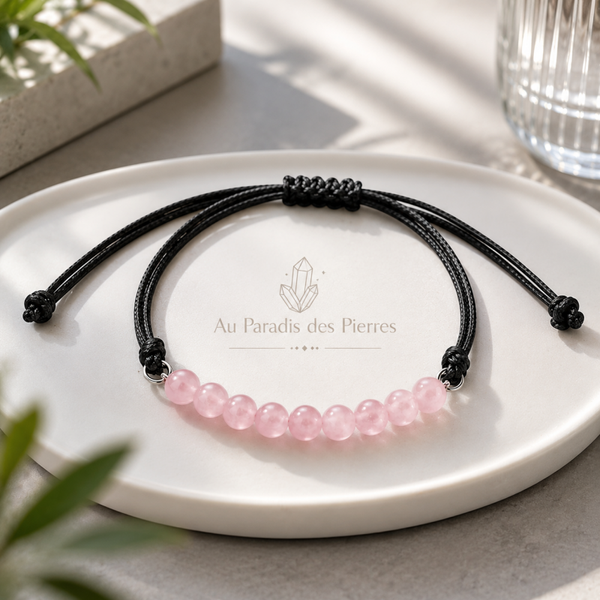 Bracelet réglable cordon quartz rose