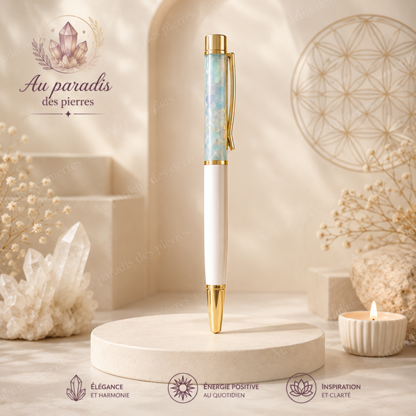 Stylo avec pierres naturelles aiguë marine