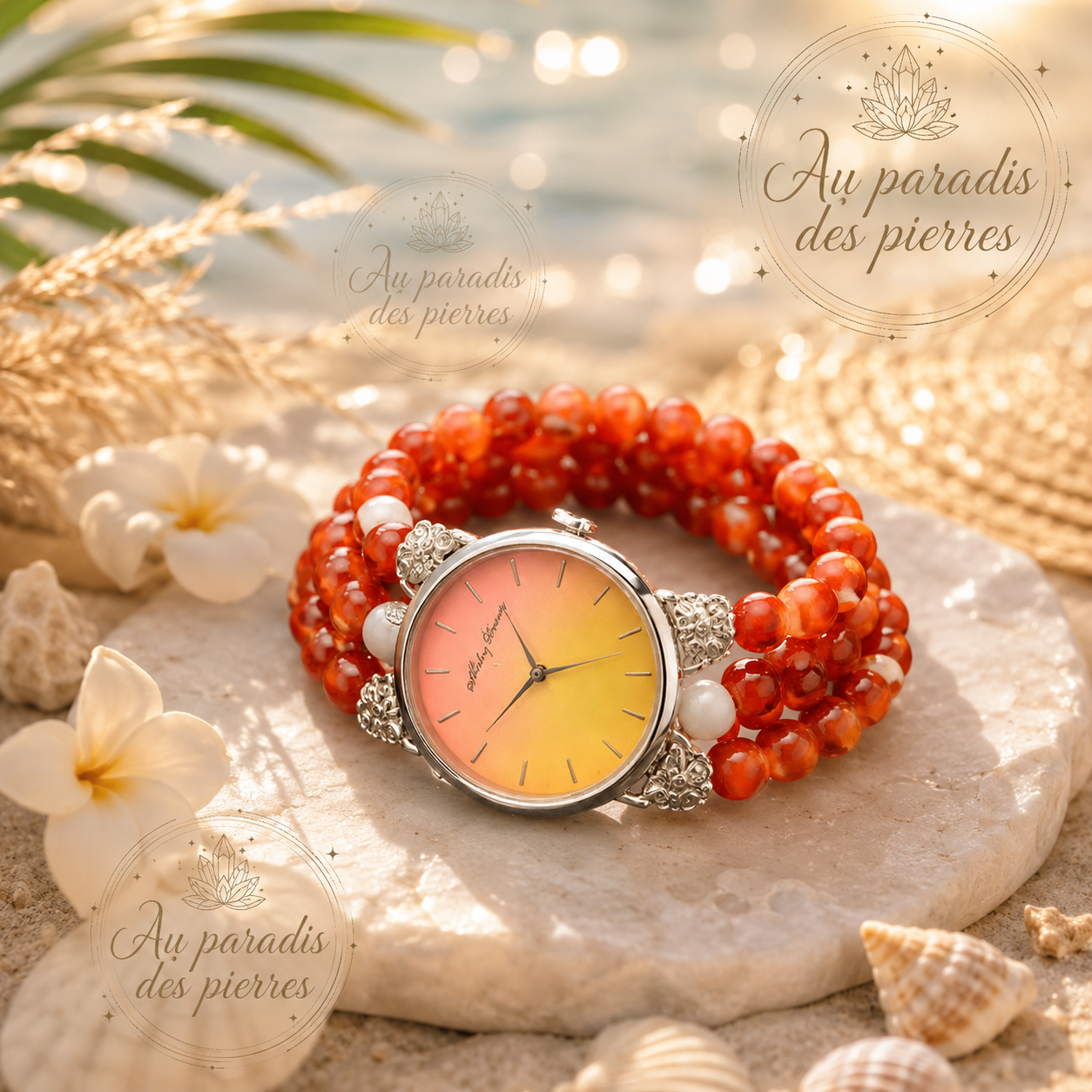 Montre 4 bracelets en cornaline