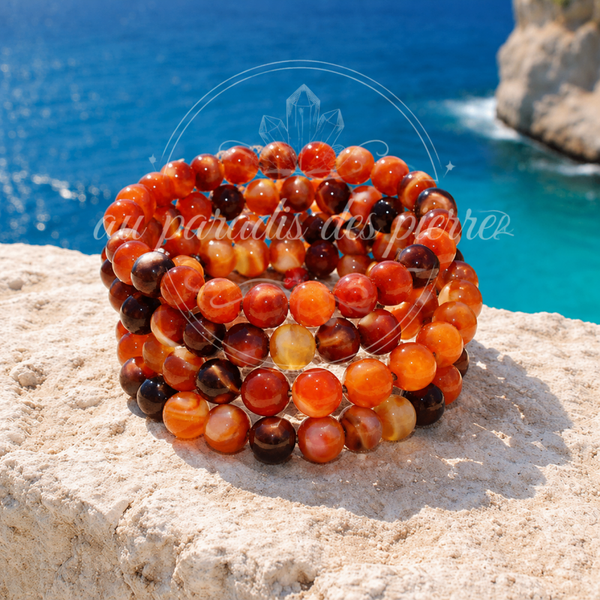 Bracelet réglable multi tour agate rouge