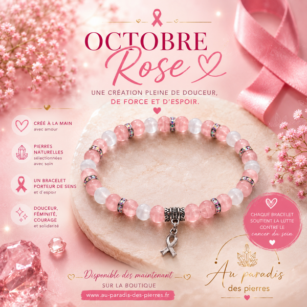 🎀Bracelet octobre rose œil de chat et pierre de lune 🌸