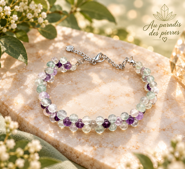 Bracelet tressé réglable en fluorite
