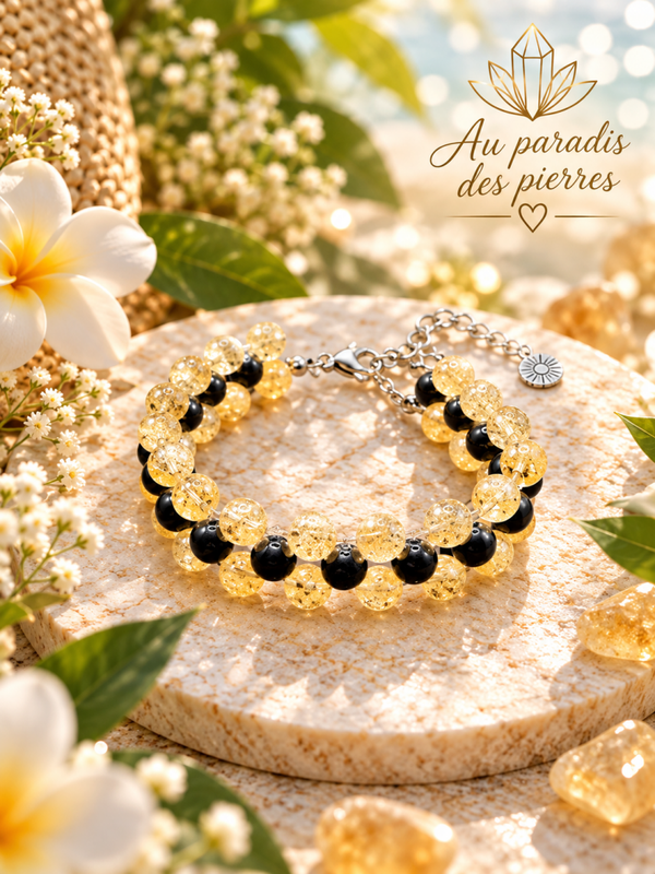 Bracelet tressé réglable citrine(chauffée)et hématite