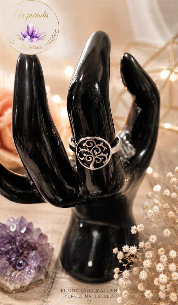 Bague réglable arbre de vie modèle argenté