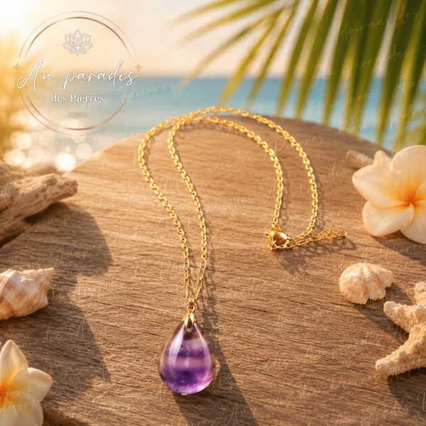 Pendentif fluorite et sa chaîne dorée