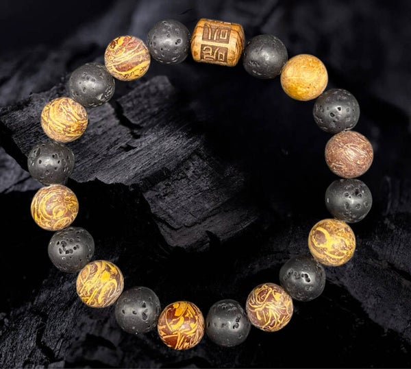 Bracelet homme pierre de lave et bois (10mm)