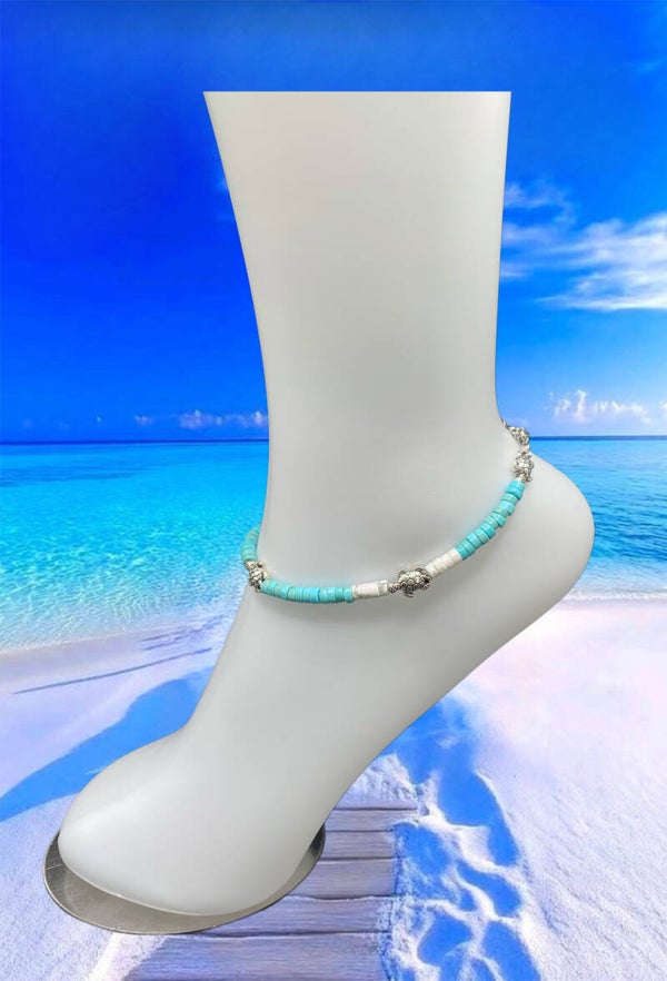 Chevillere heishi turquoise de Chine et howlite