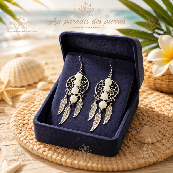 Boucle pendantes attrape rêves nacré