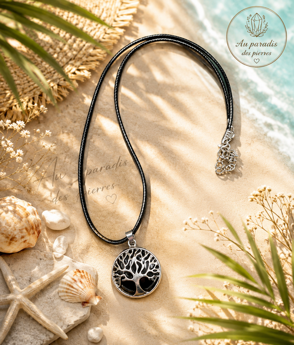 Pendentif arbre de vie obsidienne