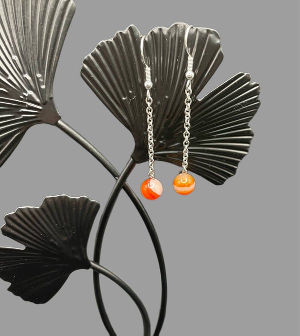 Boucle d’oreille chaînette cornaline