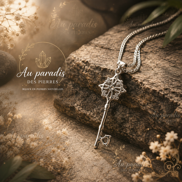 Collier pendentif clé Triskele noeud celtique irlandais