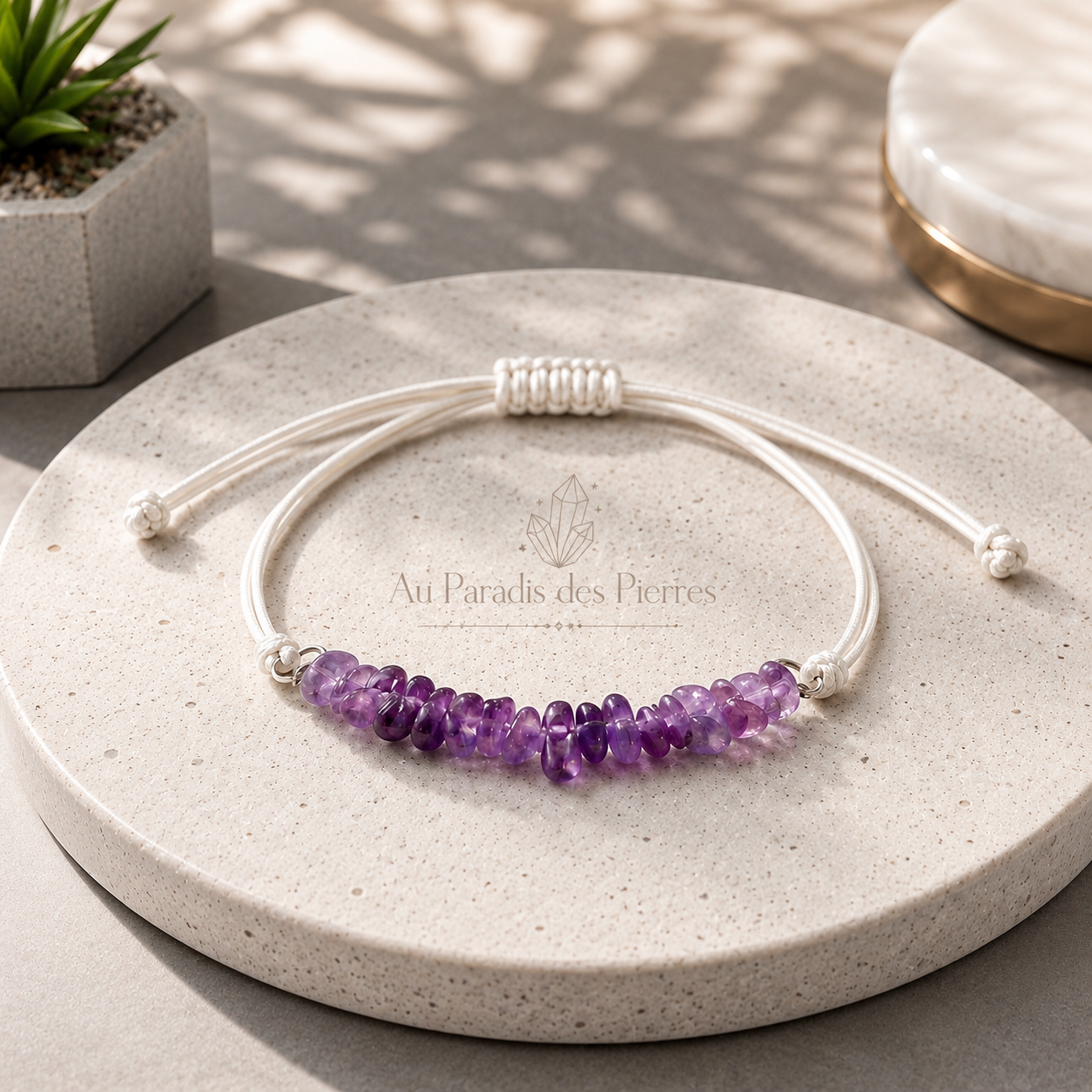Bracelet réglable en cordon améthyste